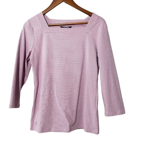 Lauren Ralph Lauren Purple White Striped Slim Fit Cotton Top Womens Large - Picture 4 of 12